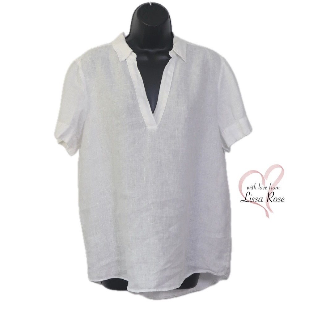 Tall Linen Short Sleeve Split Neck Tunic (J. Crew)